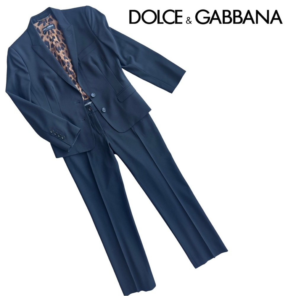 Dolce & Gabbana Suit F1275T Black Stretch Leopard Lined Pant Blazer IT44 8 10 M - Picture 5 of 17